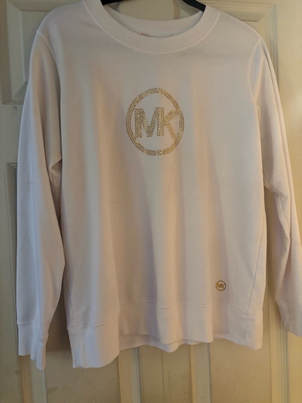 Michael Kors White Crewneck Sweatshirt with Gold MK Emblem